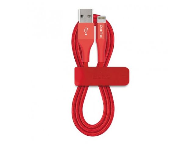 Data kabel PURO Braided + aluminijski konektor Apple Lightning, 2.4A, 1 m, crveni
