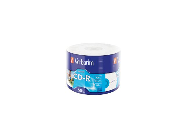 CD-R medij VERBATIM 700MB 52× DataLife WIDE INKJET PRINTABLE 50 pack wrap