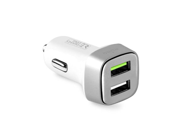 Auto punjač PURO, 2x USB, Fast Charger, 2.4A Output, bijeli