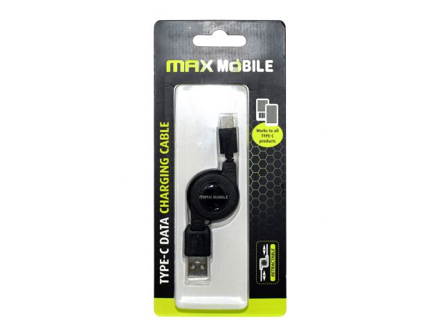 Kabel MAXMOBILE USB TYPE C, samouvlačni, crni