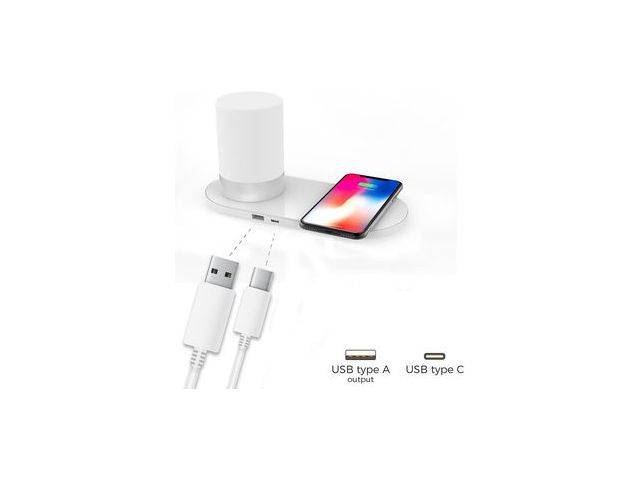 Bežični punjač MAXMOBILE S2 QC, QUICK CHARGE, RGB, LED svjetiljka, bijeli