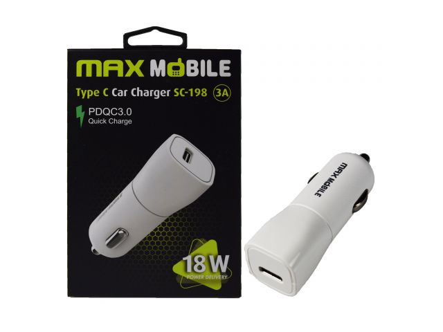 Auto adapter MAXMOBILE SC-198 PD 18W QC 3.0 TYPE C, bijeli