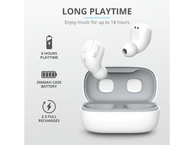 Bluetooth slušalice TRUST Nika Compact, TWS, bijele (23904)