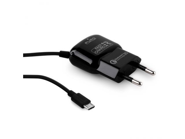 Kućni punjač PURO Mini, Fast Charger, Qualcomm QC 3.0, 2A, microUSB, crni