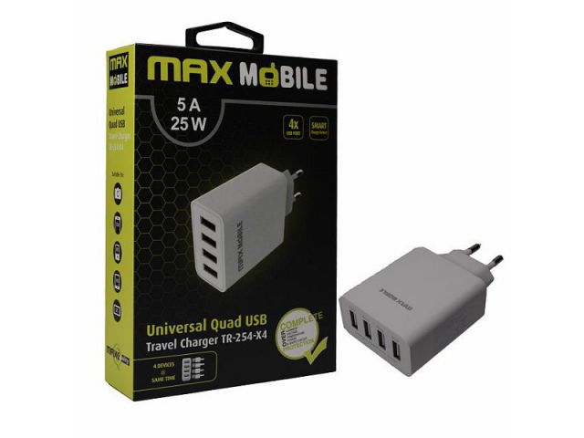 Kućni punjač MAXMOBILE TR-254, 4X USB, 5A, bijeli