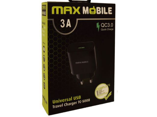 Kućni punjač MAXMOBILE TC-S008, Q.C 3.0 ultra brzi USB, QUICK CHARGE, 3A, crni