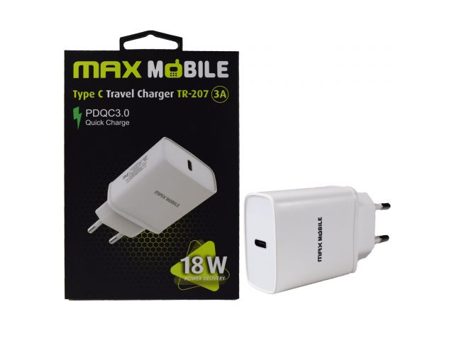 Kućni punjač MAXMOBILE TR-207  PD 18W QC 3.0  SET 2U1 TYPE C+KABEL,MFI Apple TR207