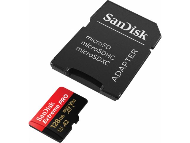 Memorijska kartica microSDXC 128 GB SANDISK Extreme Pro, Class10 A2 UHS-I U3 V30, 170 MB/s + SD adapter (SDSQXCY-128G-GN6MA)
