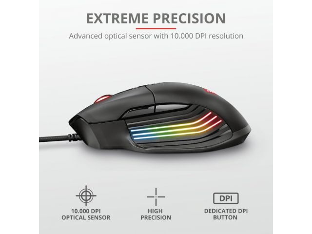 Miš TRUST GXT900 Xidon, gaming, optički, žični, USB, RGB, crni (23574)