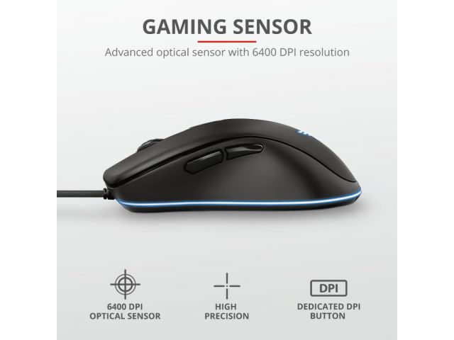 Miš TRUST GXT930 Jacx, gaming, optički, žični, USB, RGB, crni (23575)