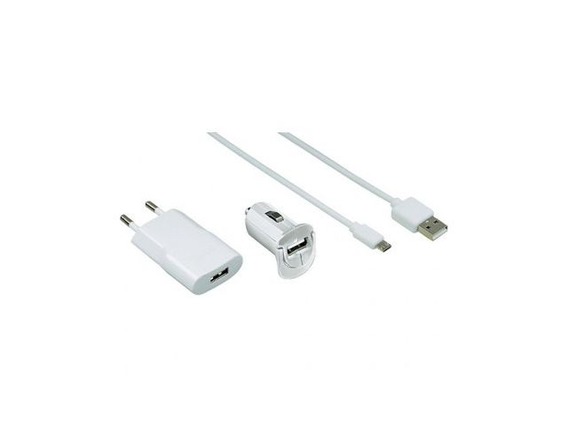 Set za punjenje HAMA 3/1, auto + kućni adapter i Kabel micro USB, bijeli 