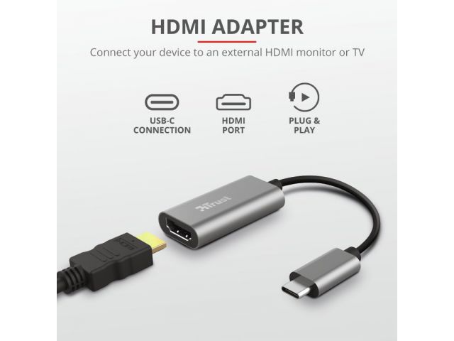 Video adapter TRUST DALYX USB-C(m) na HDMI(ž), 0.2m, aluminijski, sivi (23774)