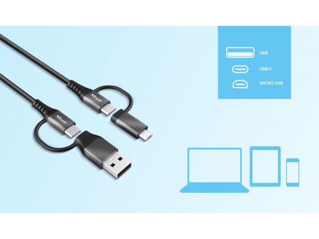 Kabel TRUST KEYLA 4u1 USB-A(m)/microUSB(m)/USB-C(m) 1m, extra ojačan