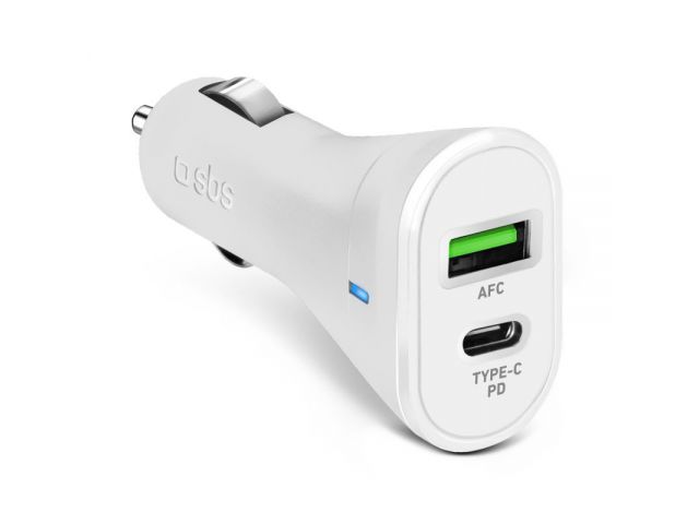 Auto punjač SBS 2.1A Intelligent Charge USB port i 18W Type-C Power Delivery, bijeli