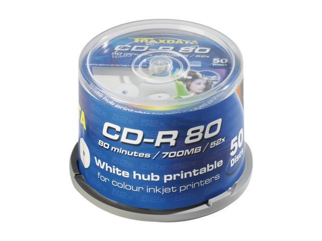 DVD-R medij TRAXDATA, 4.7 GB, 16 x, 50 kom, cake, bijeli, full printable