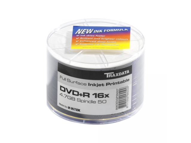 DVD-R medij TRAXDATA, 4.7 GB, 16 x, 50 kom, spindle, bijeli, full printable