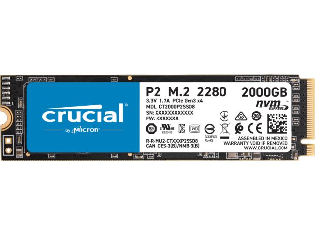 SSD disk 2 TB, CRUCIAL P2, M.2 2280, PCIe 3.0 x4 NVMe, 3D NAND, CT2000P2SSD8