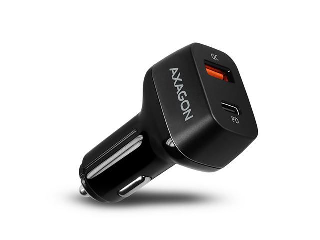 Auto punjač AXAGON PWC-PDQ, 1x QC3.0 + 1x USB-C, 45W, crni