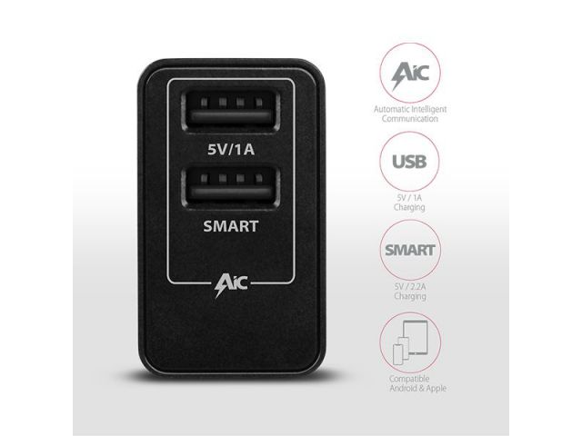 Kućni punjač AXAGON ACU-DS16 5V/2.2A + 5V/1A SMART, crni