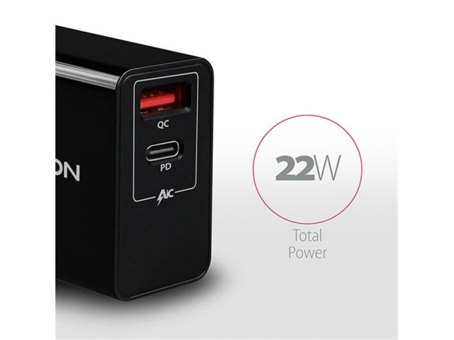 Kućni punjač AXAGON ACU-PQ22 1 x QC 3.0 i 1 x Type C, 22W, crni