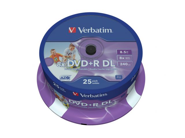 DVD+R DL medij VERBATIM 8.5GB 8× Inkjet PRINTABLE 25 pack spindle (Double Layer)