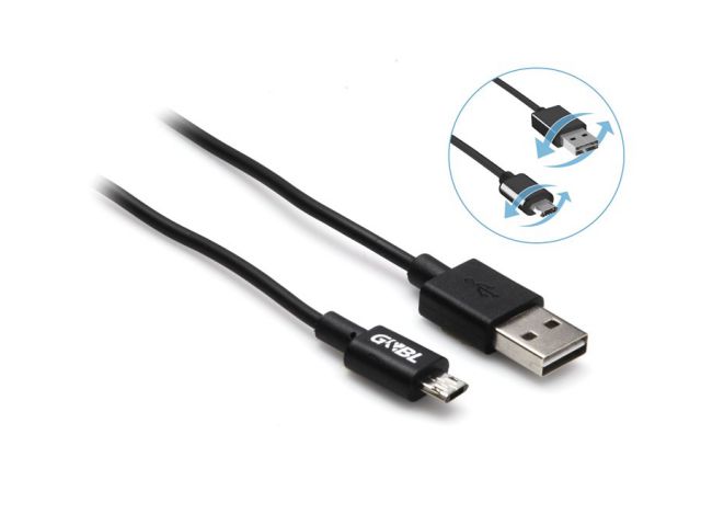 Kabel G&BL, USB A (m) - micro USB (m), reverzibilni, 2 m, crni