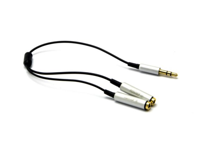 Audio kabel G&BL 3.5 mm (m) - 2x 3.5 mm (ž), 0.20 m, srebrni