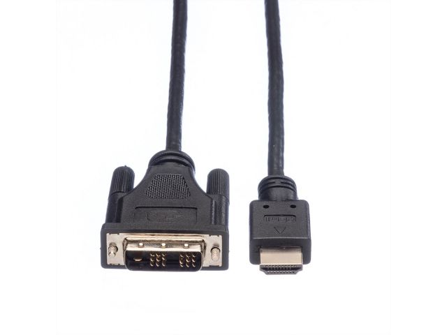 Video kabel ROLINE VALUE DVI(m) na HDMI(m), 2.0m, crni