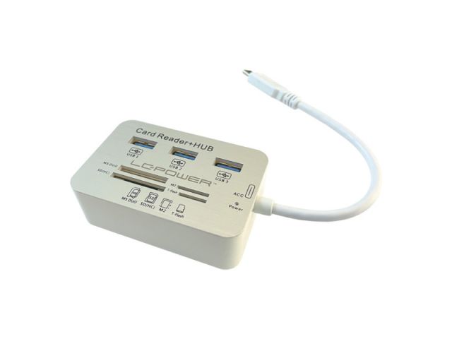 USB HUB LC-POWER, 3x USB Hub, čitač memorijskih kartica, Type-C, bijeli