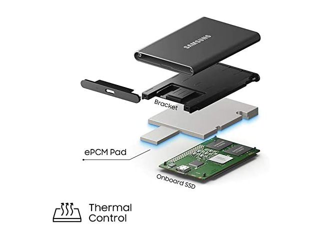 Eksterni SSD disk, 1 TB, SAMSUNG T7, USB 3.2 Gen2 (USB Type-C), sivi, MU-PC1T0T
