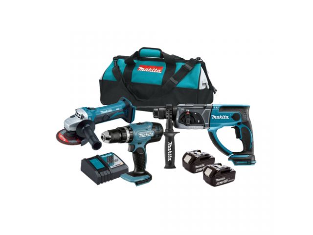 Set aku alata MAKITA DLX3121M, DGA452, DHP453, DHR202, BL1840x2, punjač, aku