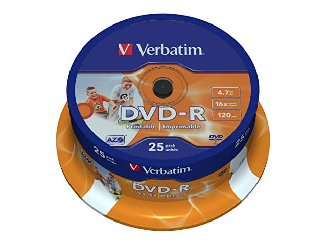 DVD-R medij VERBATIM wide photo printable, 4.7 GB, 16 x, 25 kom, spindle