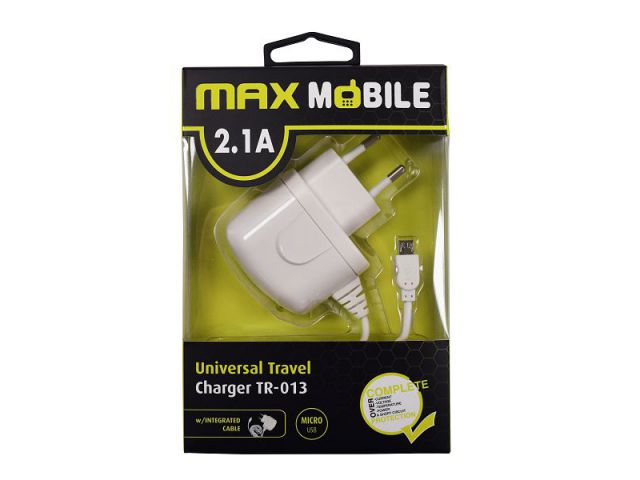 Kućni punjač MAXMOBILE za tablet/mobitel, micro USB 2.1A, bijeli