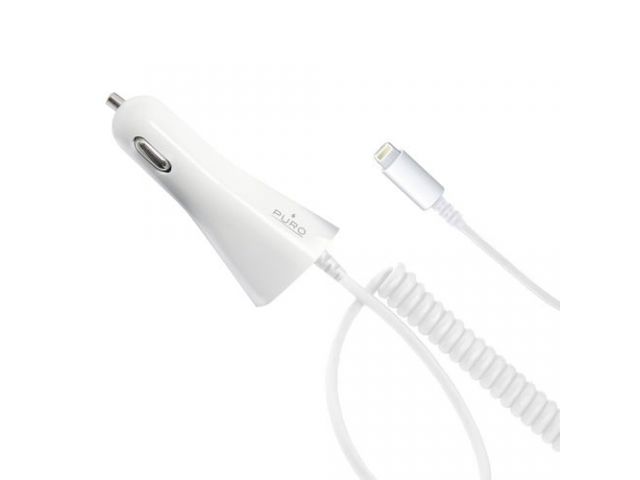 Auto punjač PURO, Apple Lightning MFI, 1A, bijeli