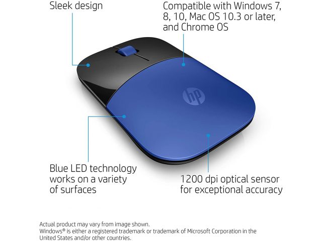 Miš HP Z3700, bežični, USB, plavi (V0L81AA)