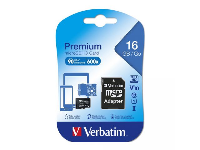 Memorijska kartica microSDHC 16 GB VERBATIM Premium, Class10 UHS-I + SD adapter