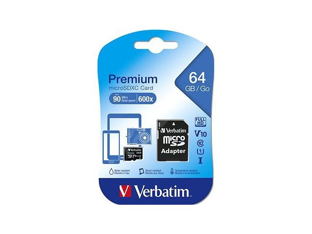 Memorijska kartica microSDXC 64 GB VERBATIM Premium, Class10 UHS-I + SD adapter