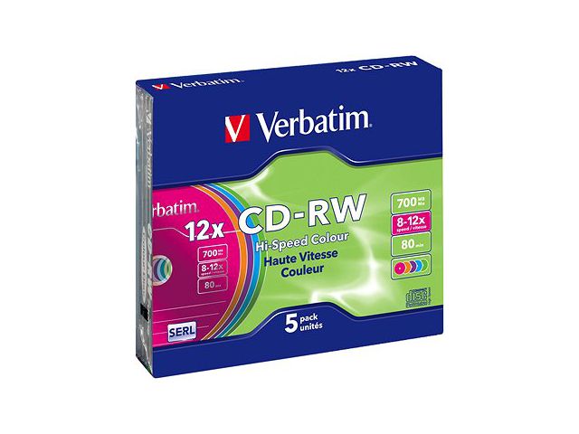 CD-RW medij VERBATIM DataLife+ Colour, 700 MB, 8-12x, 5 kom, slimcase