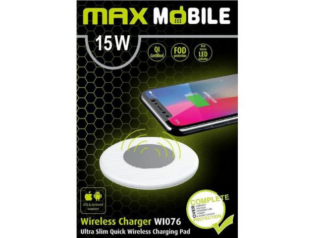 Bežični punjač MAXMOBILE WI-076, QC 15W, bijeli