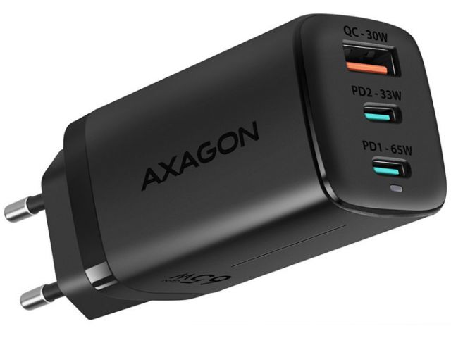 Kućni punjač AXAGON ACU-DPQ65, 1x USB + 2x USB Type-C PD, 30/33/65W, crni