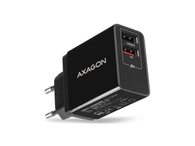Kućni punjač AXAGON ACU-QS24, 2x USB(QC/Smart), crni