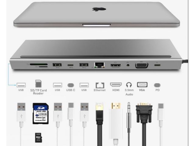 Docking stanica ASONIC, USB-C, 11u1, HDMI/VGA/SD/RJ45/U3