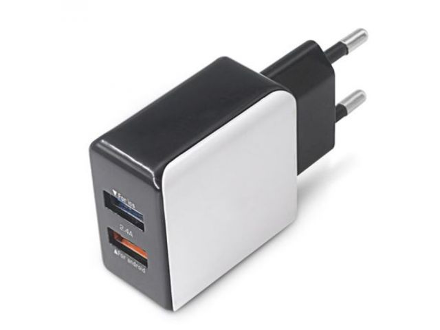 Kućni punjač MS STREAM, 2.4A, 2xUSB, crno-bijeli