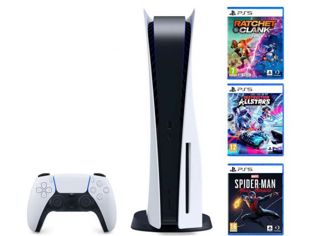 Igraća konzola SONY PS5 PlayStation 5 B Chassis + Ratchet & Clank Rift Apart PS5 + Destruction AllStars PS5 + Marvel's Spider-Man: Miles Morales PS5