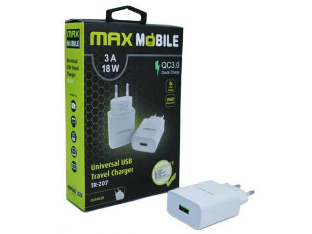 Kućni punjač MAXMOBILE TR207, Q.C 3.0, USB, 3A, bijeli