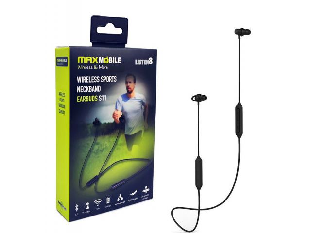 Bluetooth slušalice MAXMOBILE S11 STEREO, sportske, crne