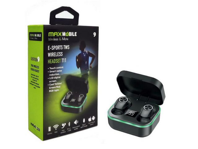 Bluetooth slušalice MAXMOBILE TWS E-SPORT T11 RGB, crne