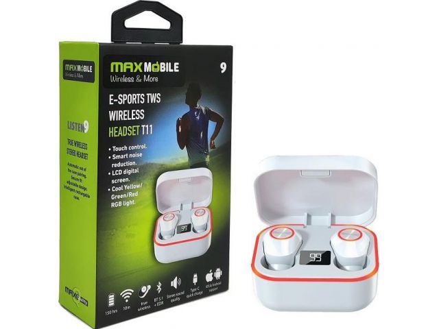 Bluetooth slušalice MAXMOBILE TWS E-SPORT T11 RGB white