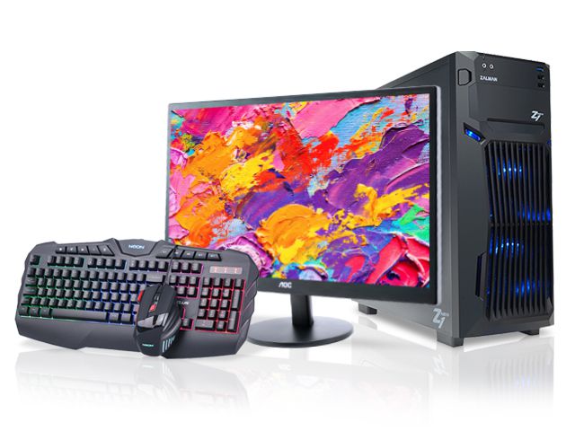 Računalni sistem HGPC Multimedia 101F718S4D, Intel Core i3 10100F, 8 GB, GT710, SSD 480 GB, FreeDOS + monitor AOC M2470SWH + tipk + miš