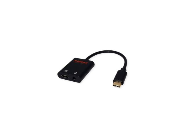 Audio adapter ROLINE, USB-C - 1×3.5mm audio + 1×Type C (PD), M/F, 0.13m
